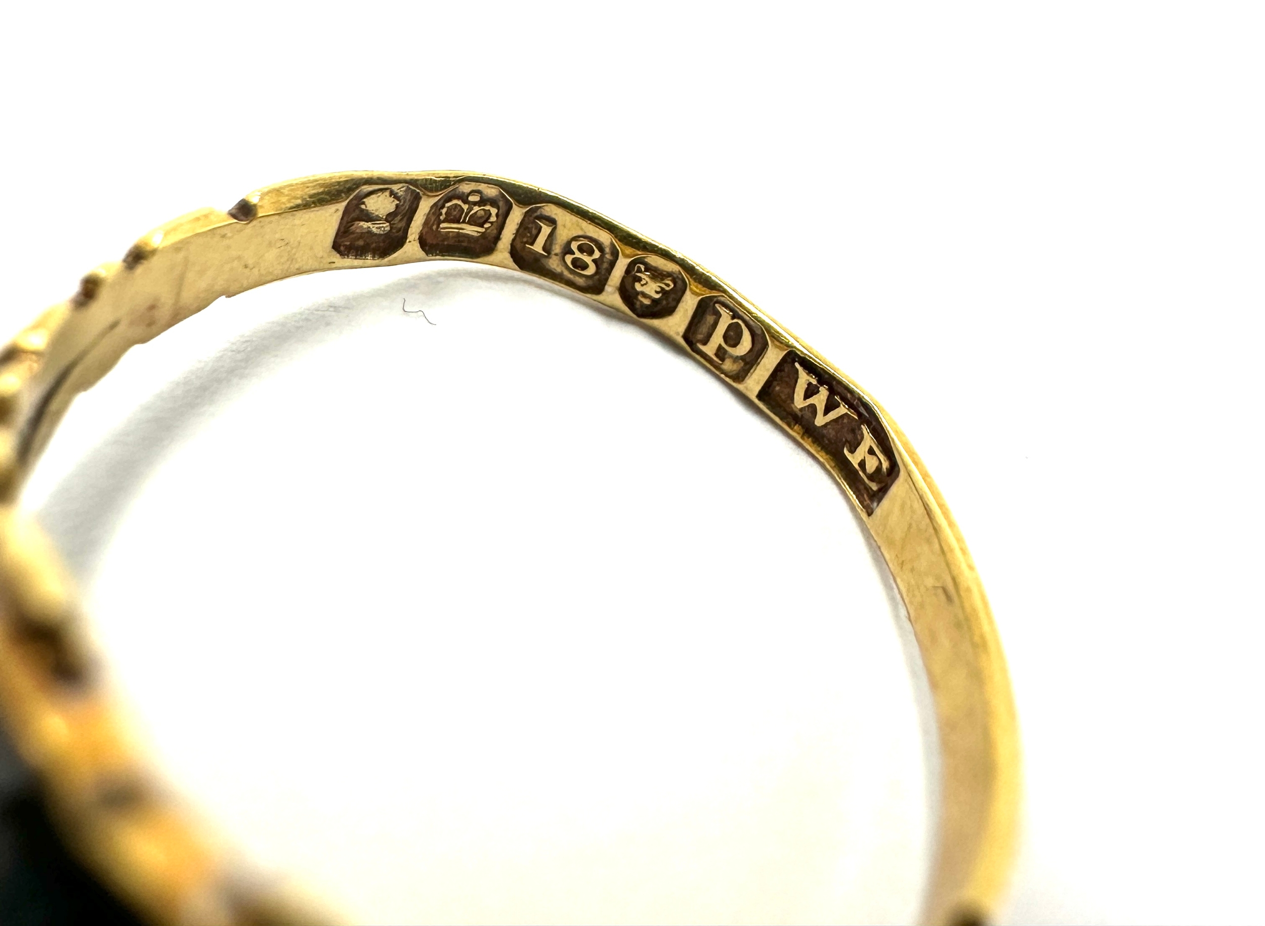 Fine Georgian 18ct gold black enamel & diamond mourning ring full georgian london gold hallmarks - Image 5 of 5
