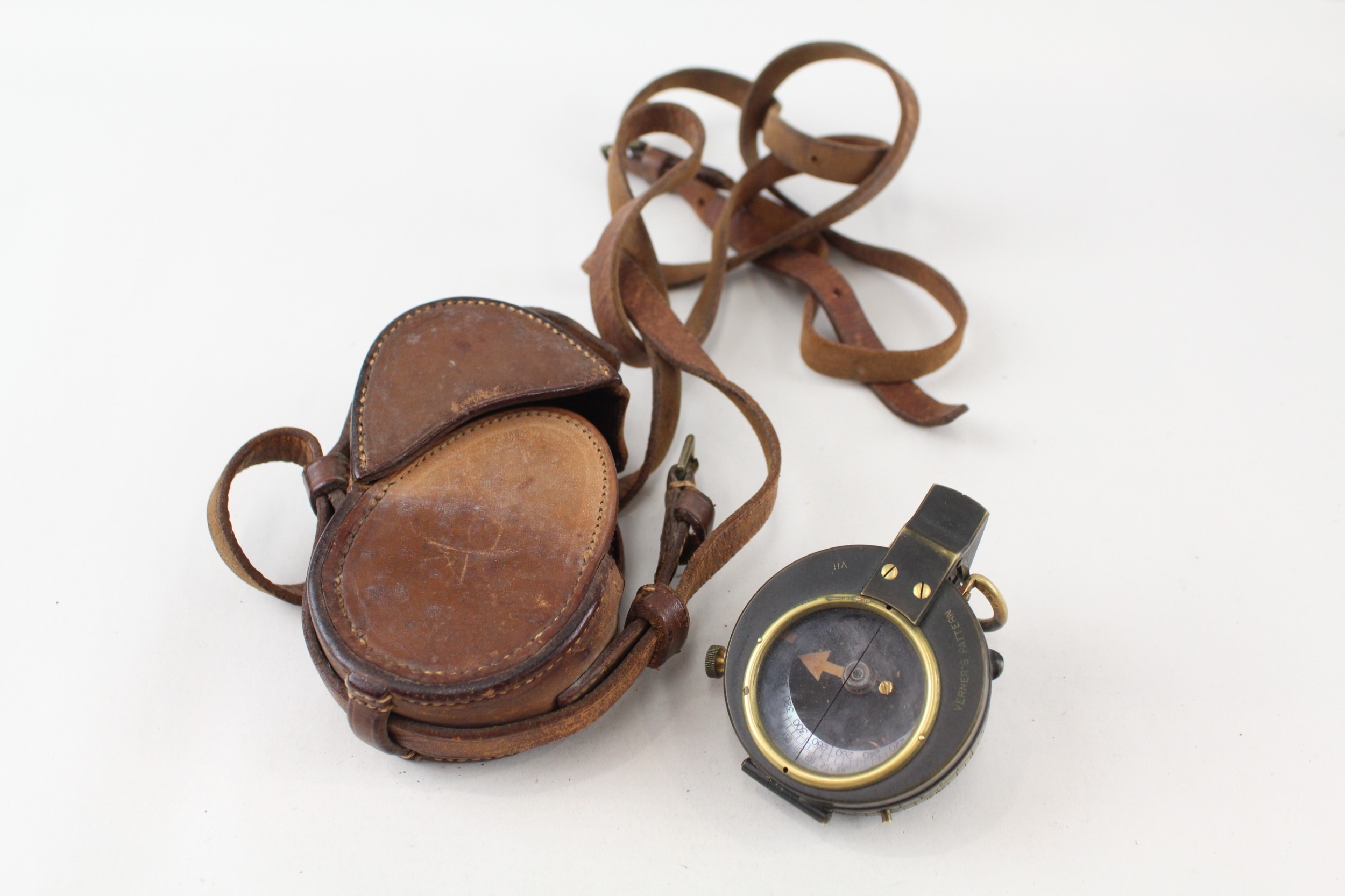 WW1 1915 Dated Verners Pattern Military Compass & Leather Case Anglo Swiss