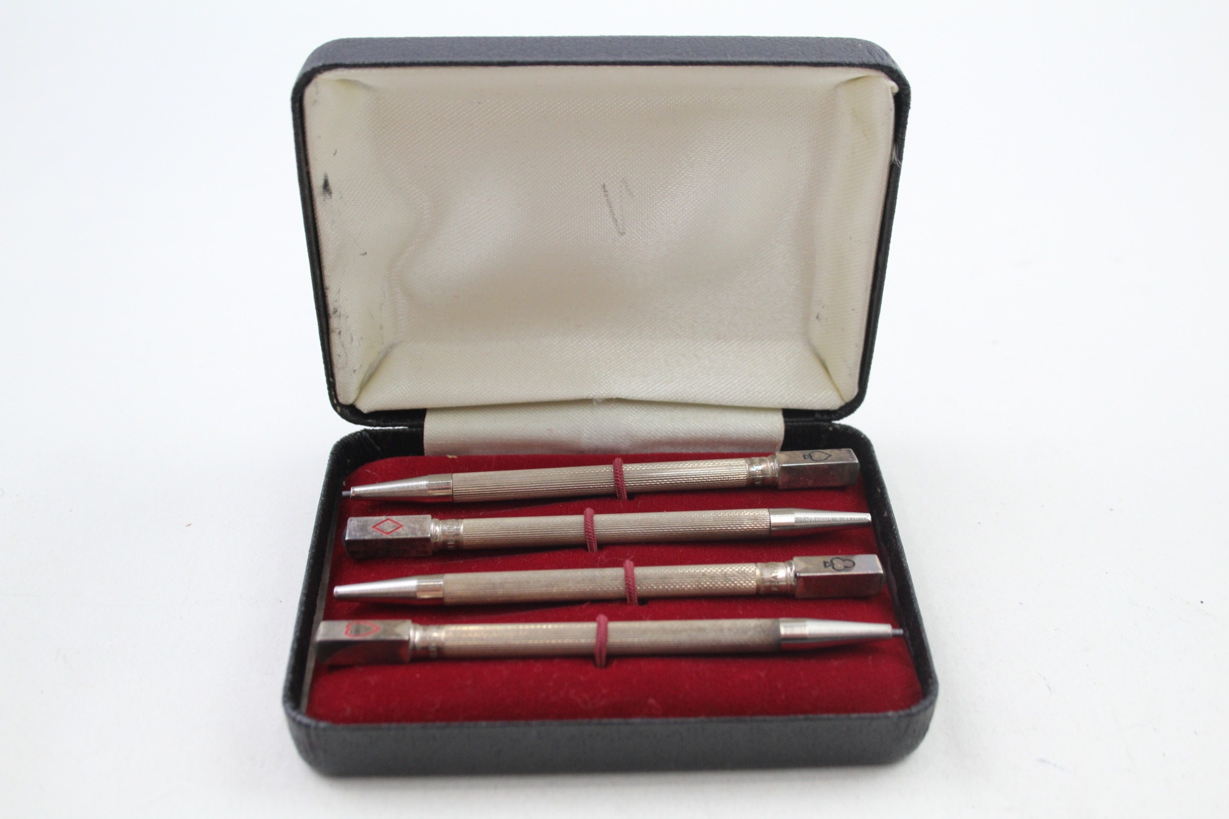 4 x .925 sterling silver cribbage pencils w/ enamel cased