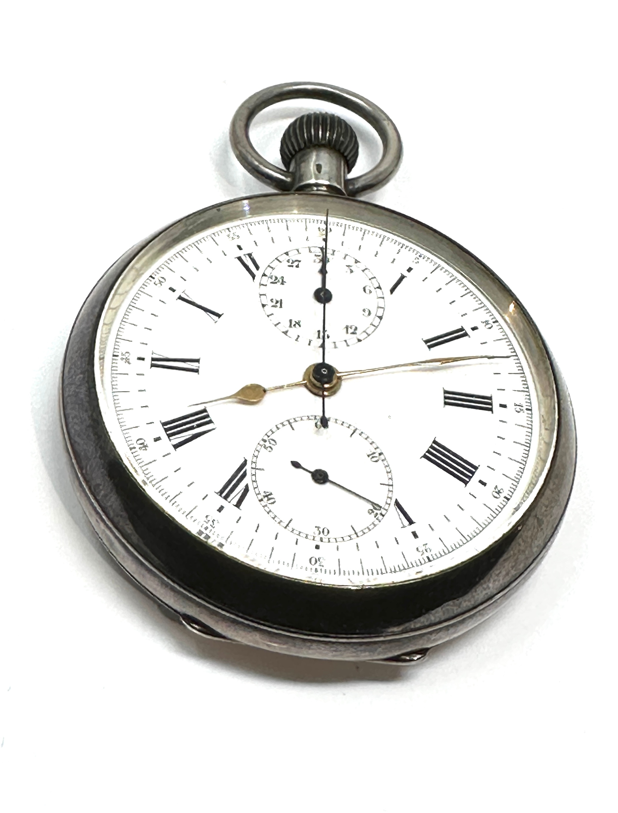 Antique silver open face chronograph up down dial centre second pocket watch the watch is not