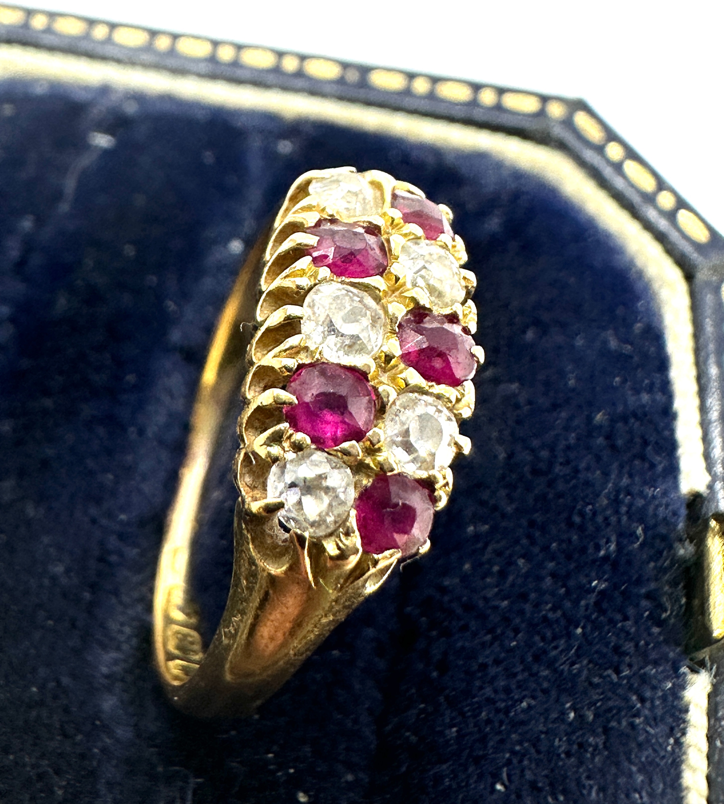 antique 18ct gold diamond & ruby ring weight 3g - Image 2 of 4