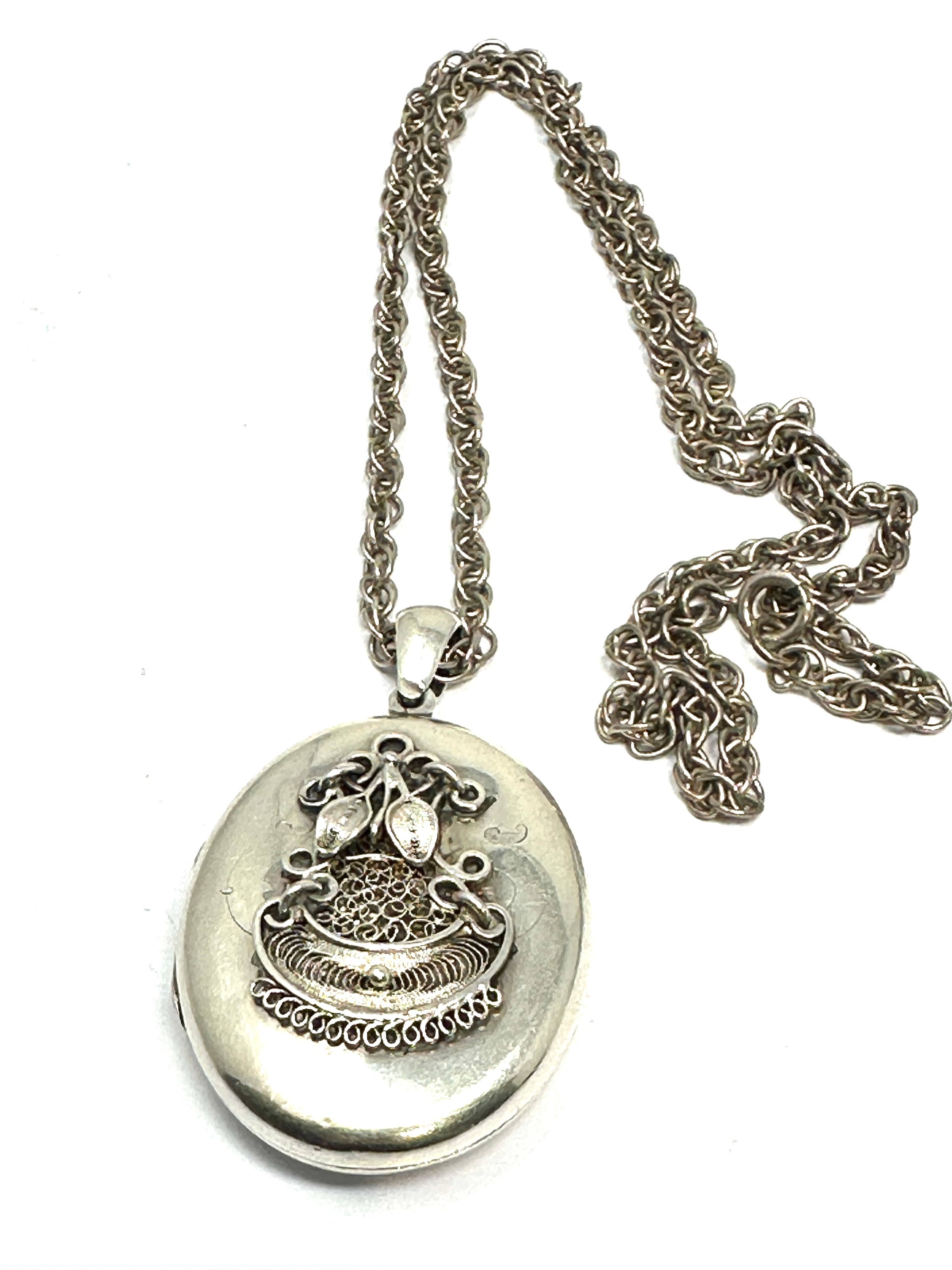 Large Vintage silver locket and chain weight 35g