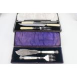 Vintage Cutlery Sets Mother of Pearl Fish Serving Spoons & Ivorine Steak Set x 2