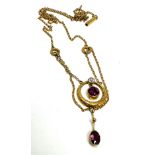 9ct gold amethyst & diamond Lavalier pendant necklace weight 3.9g