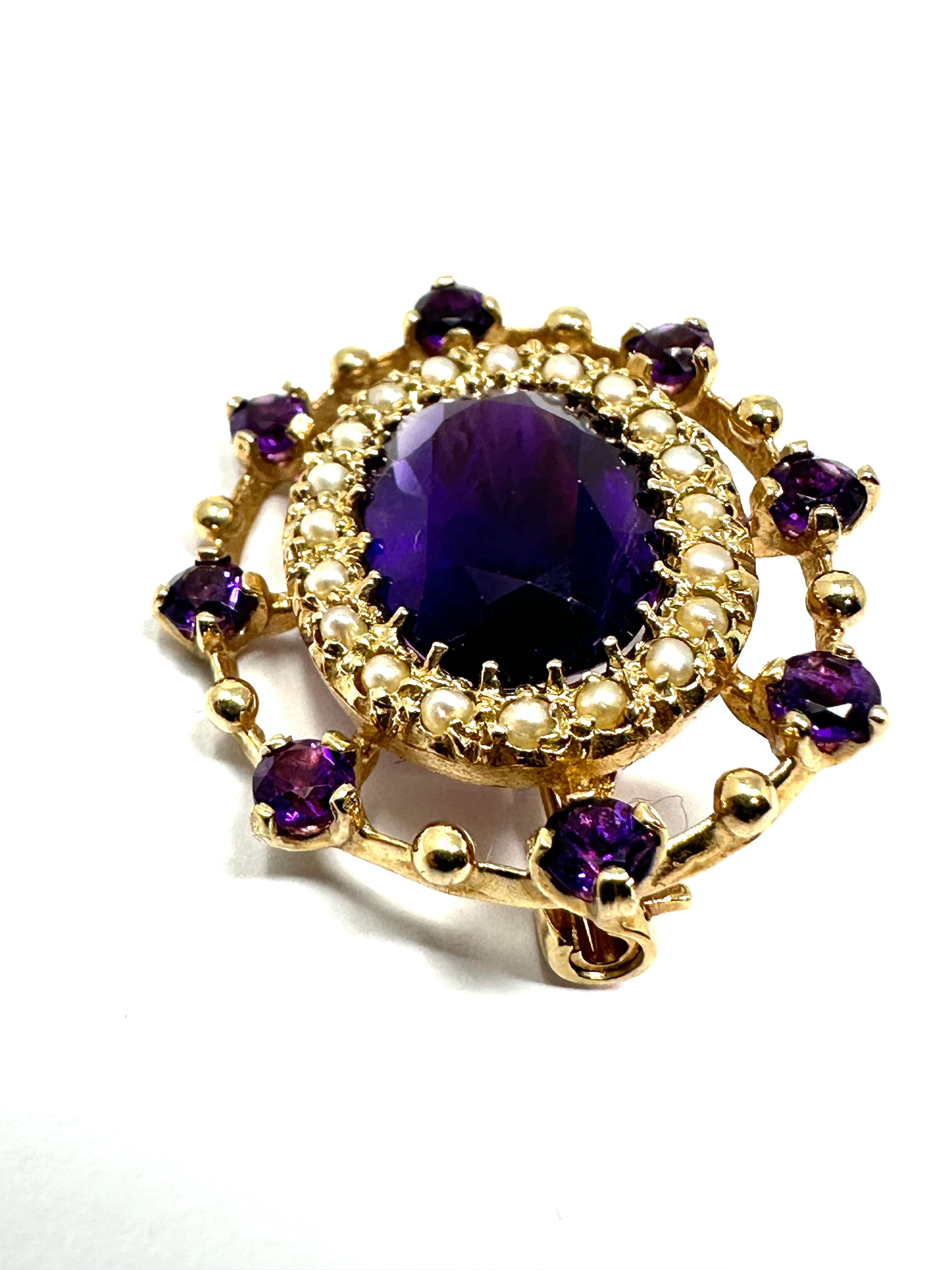 9ct gold amethyst & seed-pearl brooch measures approx 3cm by 2.5cm weight 6.1g - Image 3 of 4