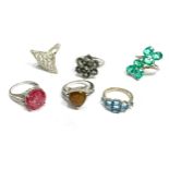 6 gemstone set silver rings weight 29g