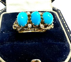 18ct turquoise & diamond ring weight 6.6g xrt tested as 18ct gold