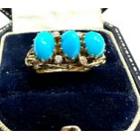 18ct turquoise & diamond ring weight 6.6g xrt tested as 18ct gold