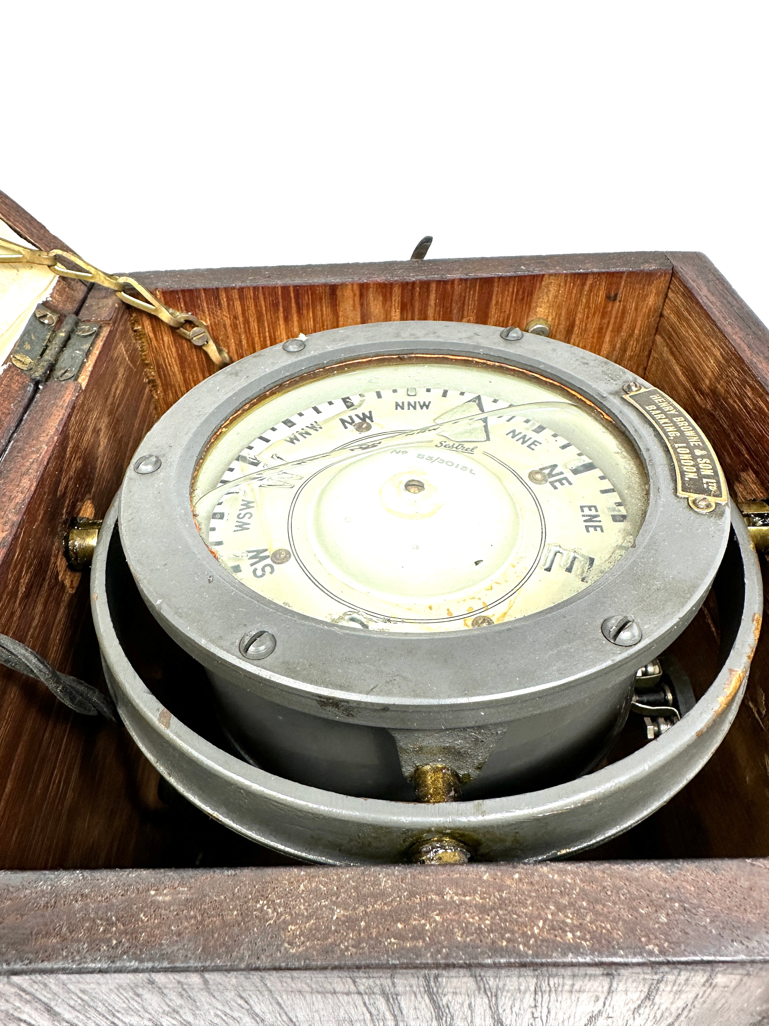 Henry Browne & Sons sestrel marine Ship Compass no b3/3013l in wooden case - Image 5 of 6