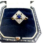 art deco 18ct gold sapphire & diamond ring weight 2.9g