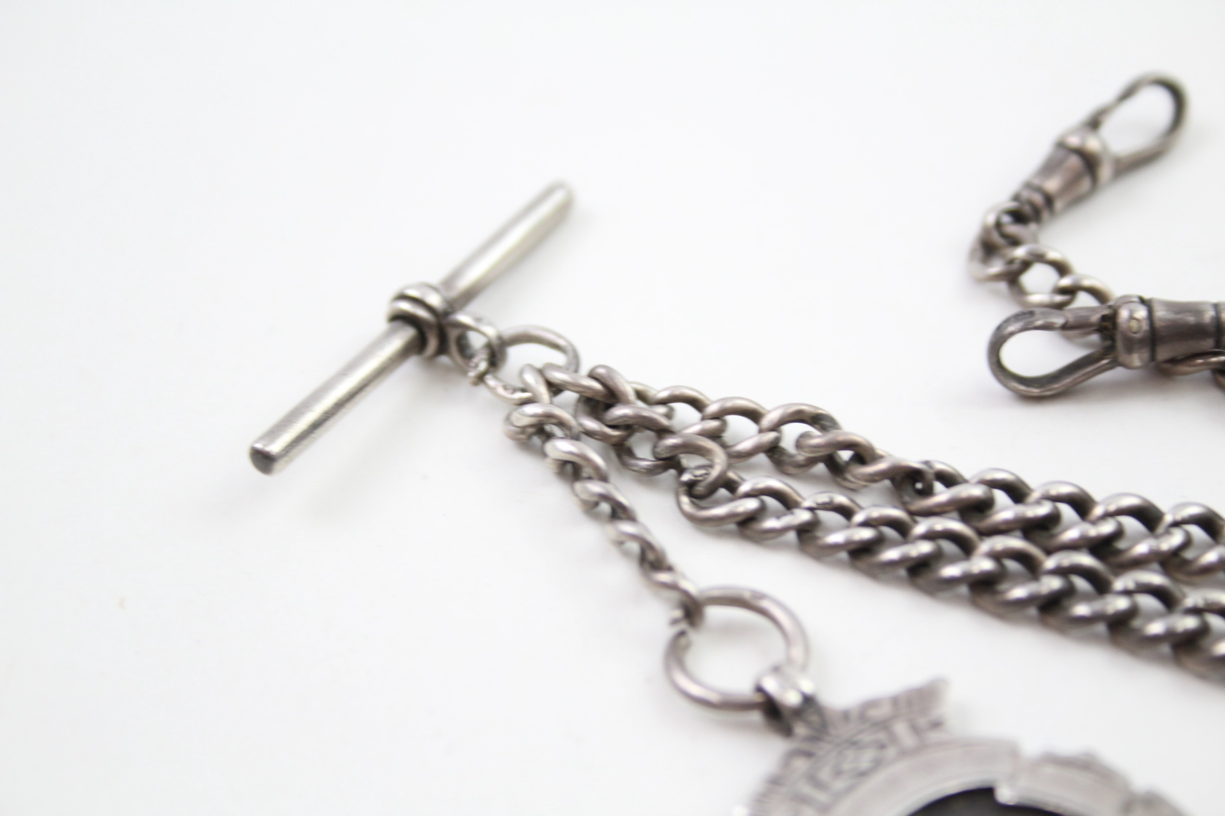 A silver double Albert watch chain and shield fob (47g) - Image 3 of 6