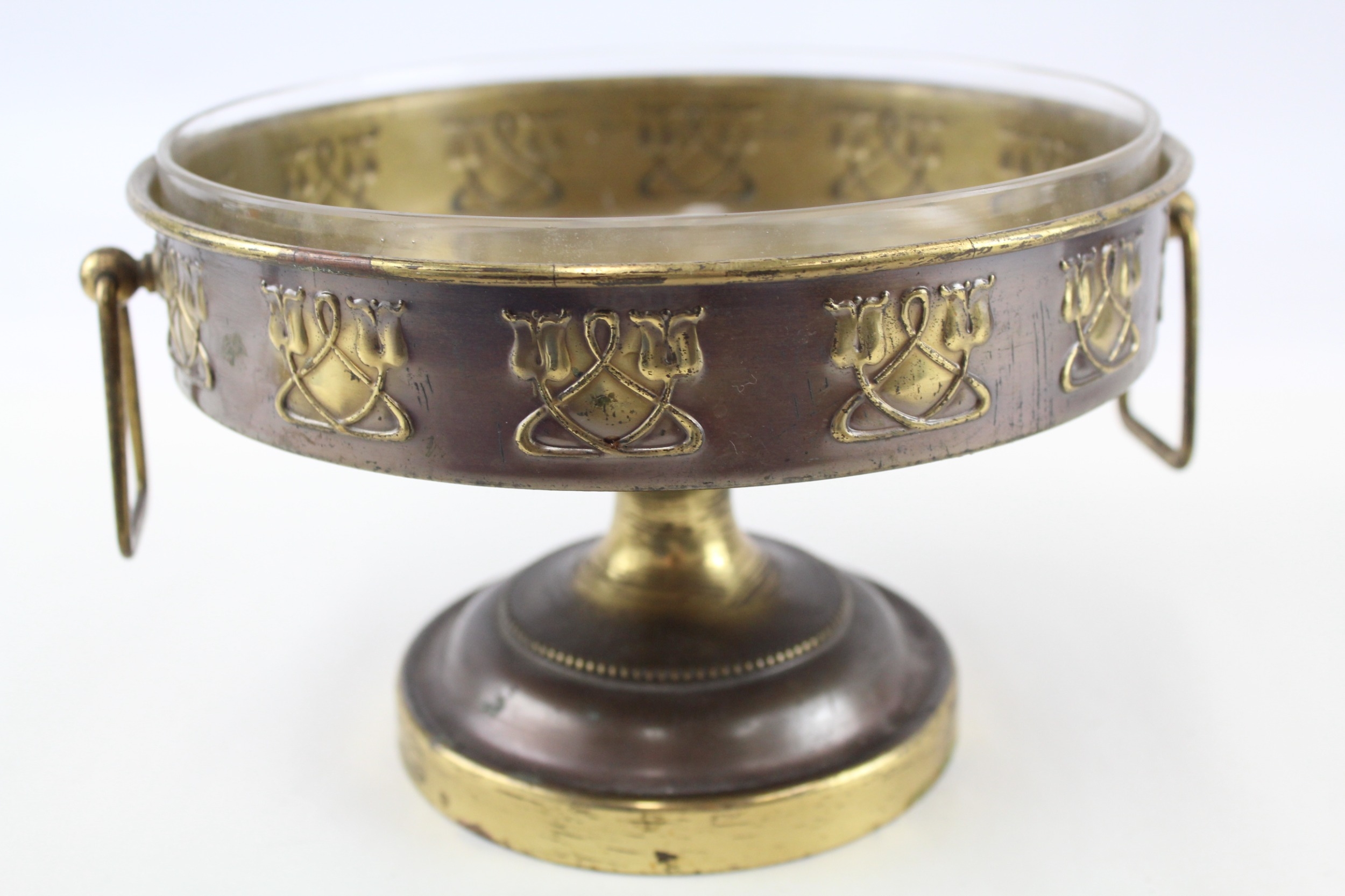 Mid Century Bronzed / Brass two Handled Tazza Art Nouveu Floral Motif