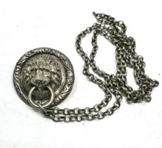 Military silver plated whistle cover with lion mask chain overall 50cm in length
