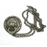 Military silver plated whistle cover with lion mask chain overall 50cm in length