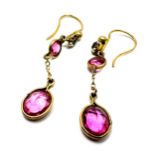 9ct gold pink gemstone earrings measure 2.4cm drop weight 1.1g