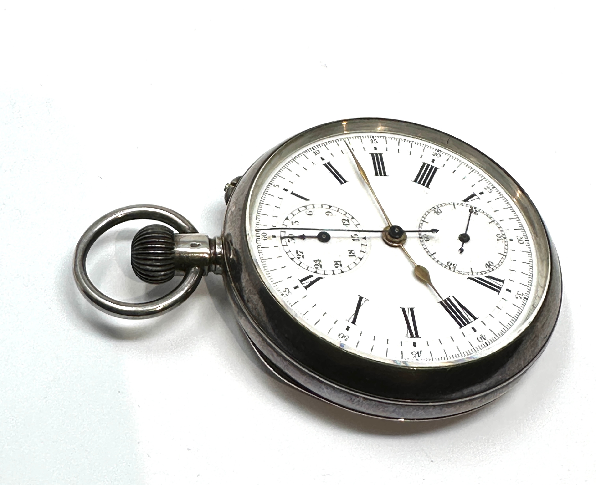 Antique silver open face chronograph up down dial centre second pocket watch the watch is not - Image 2 of 3