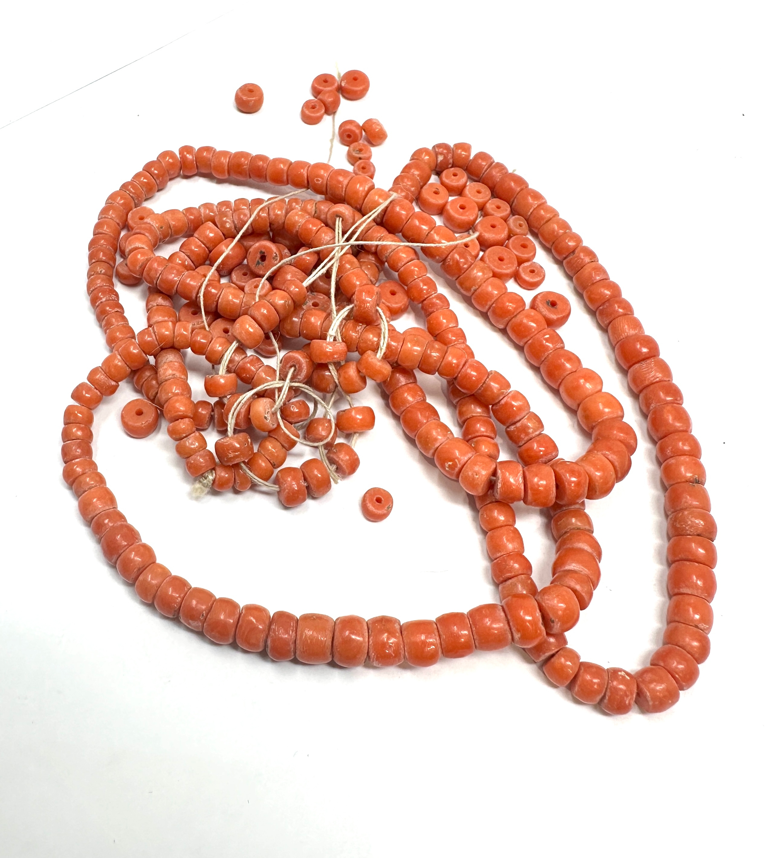 Antique long coral bead necklace for restringing weight 56g