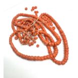 Antique long coral bead necklace for restringing weight 56g