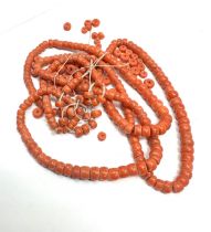 Antique long coral bead necklace for restringing weight 56g