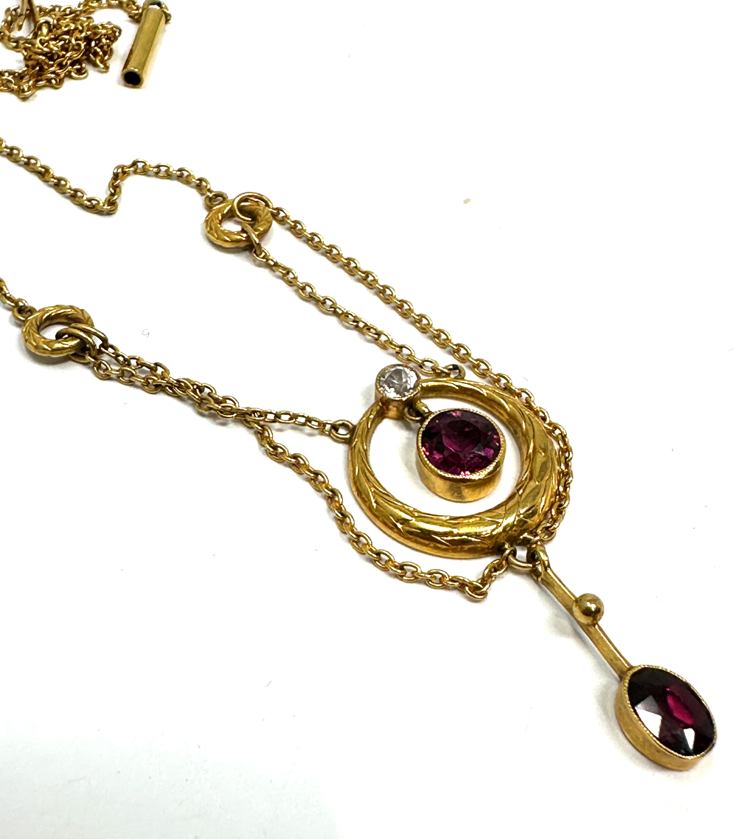 9ct gold amethyst & diamond Lavalier pendant necklace weight 3.9g - Image 2 of 5