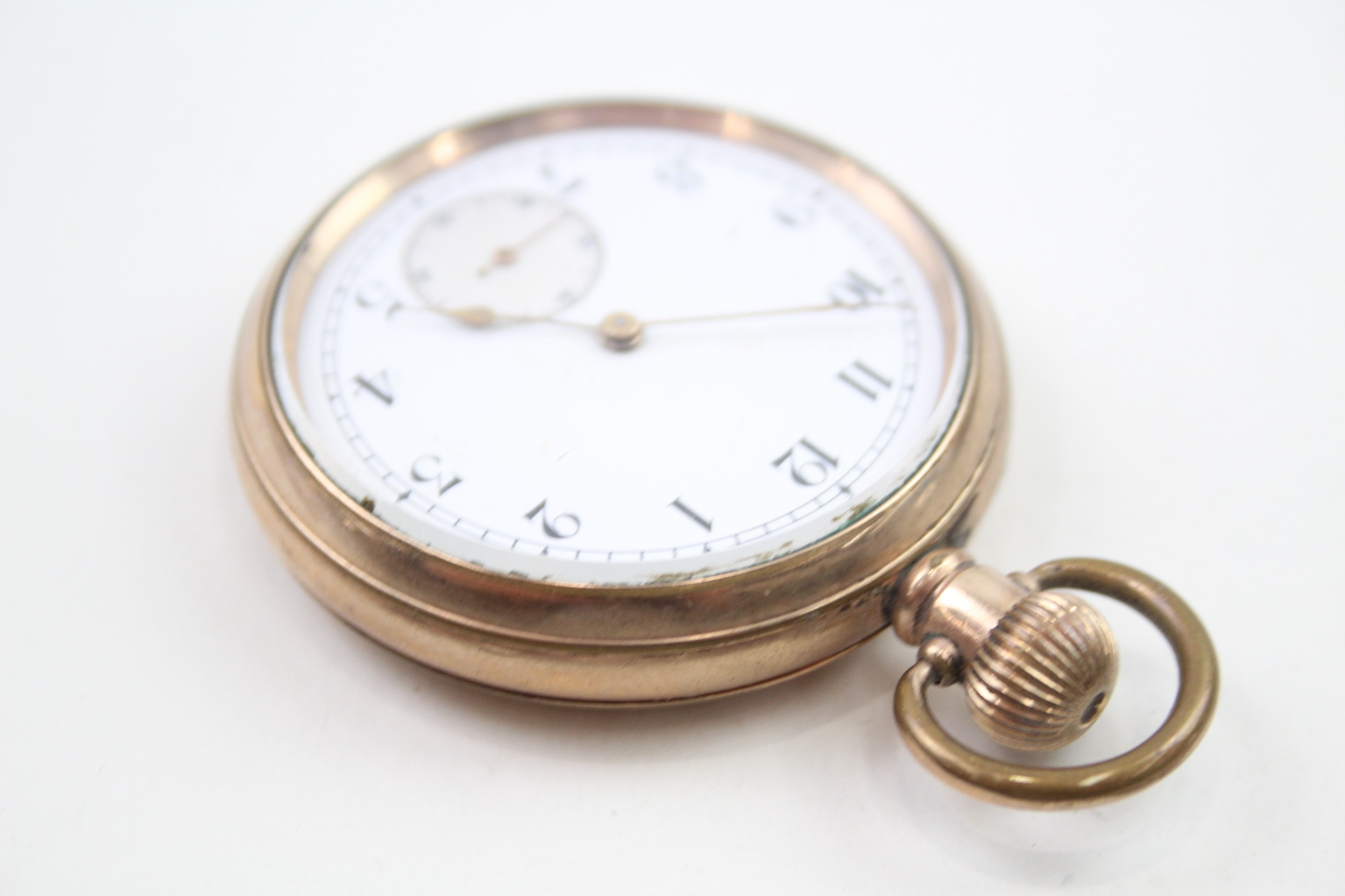 Mens Vintage Open Face POCKET WATCH Rolled Gold Hand Wind Working - Image 3 of 7