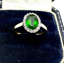 9ct gold diopside & diamond ring weight 2.2g