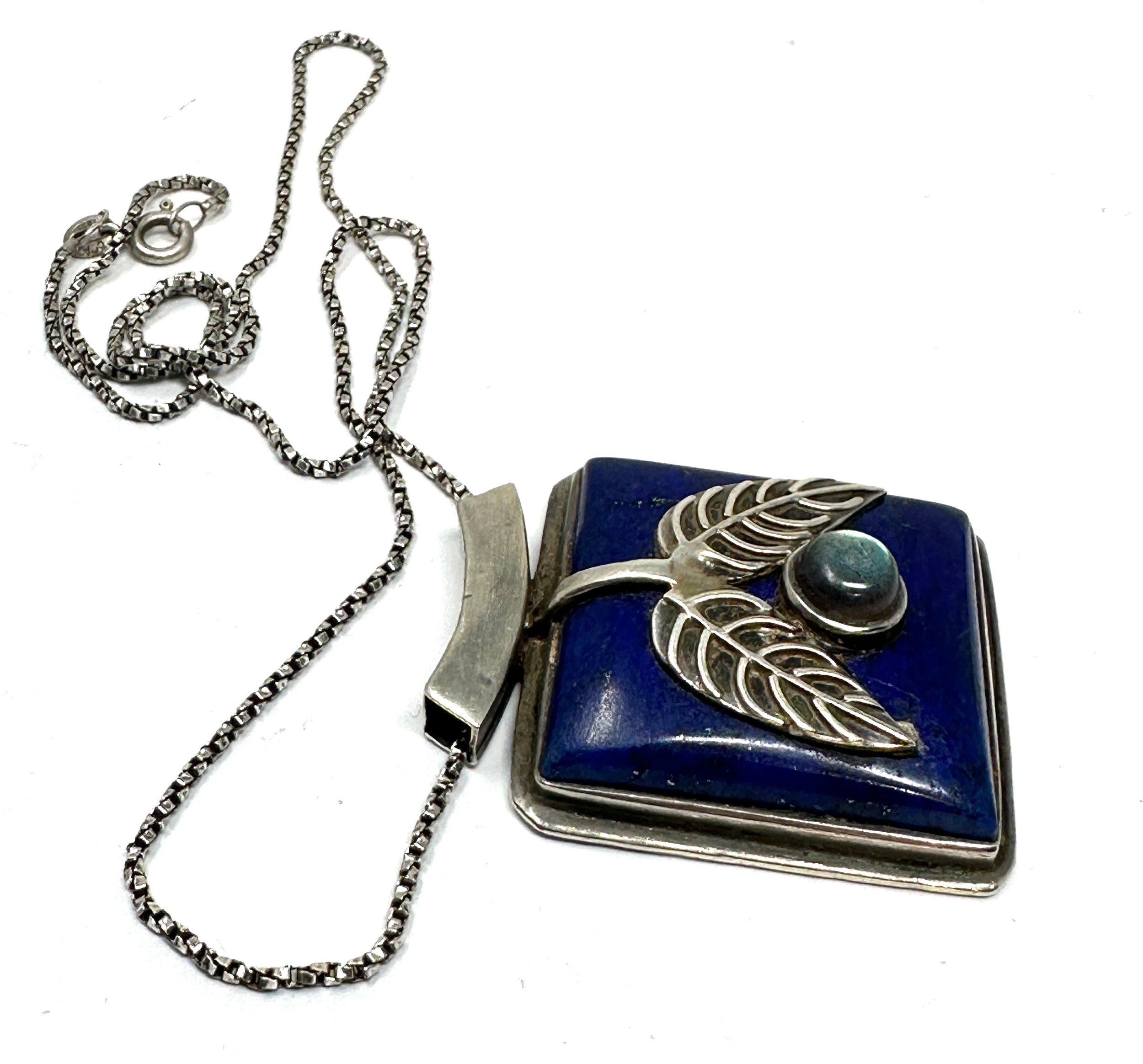Vintage silver lapis set with moonstone pendant necklace the pendant measures approx 4cm drop by 3. - Image 2 of 4