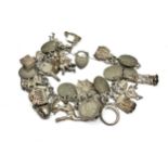 Vintage silver charm bracelet and charms weight 78g