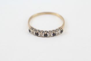 9ct gold vintage sapphire & diamond half eternity ring (1.4g)