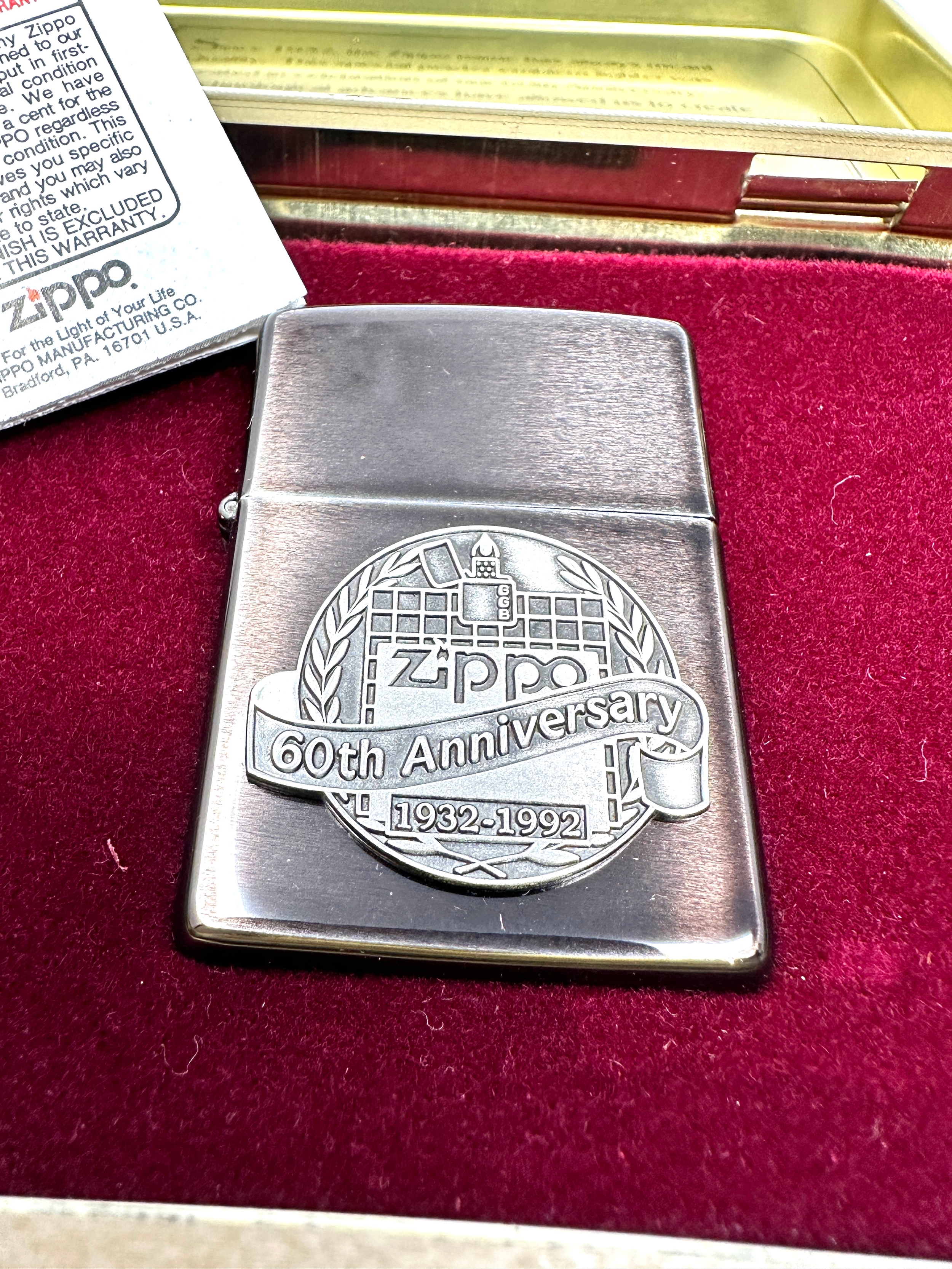 Zippo 60th anniversary cigarette lighter original tin unused condition - Image 2 of 3