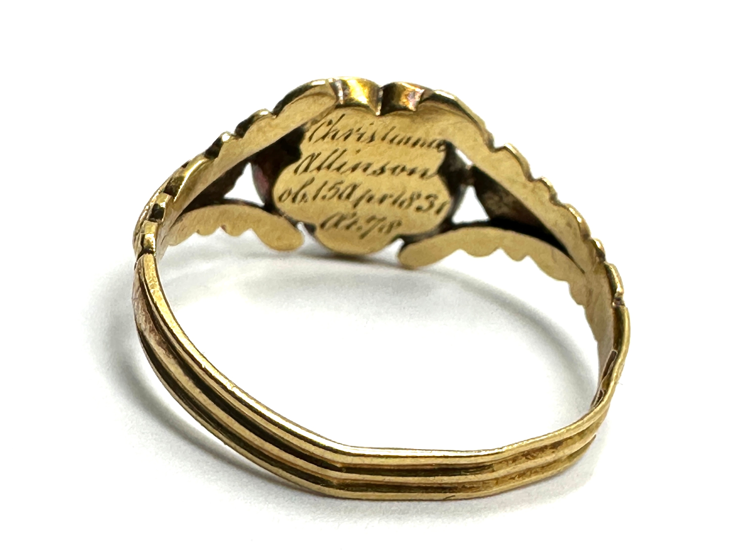 Fine Georgian 18ct gold black enamel & diamond mourning ring full georgian london gold hallmarks - Image 4 of 5