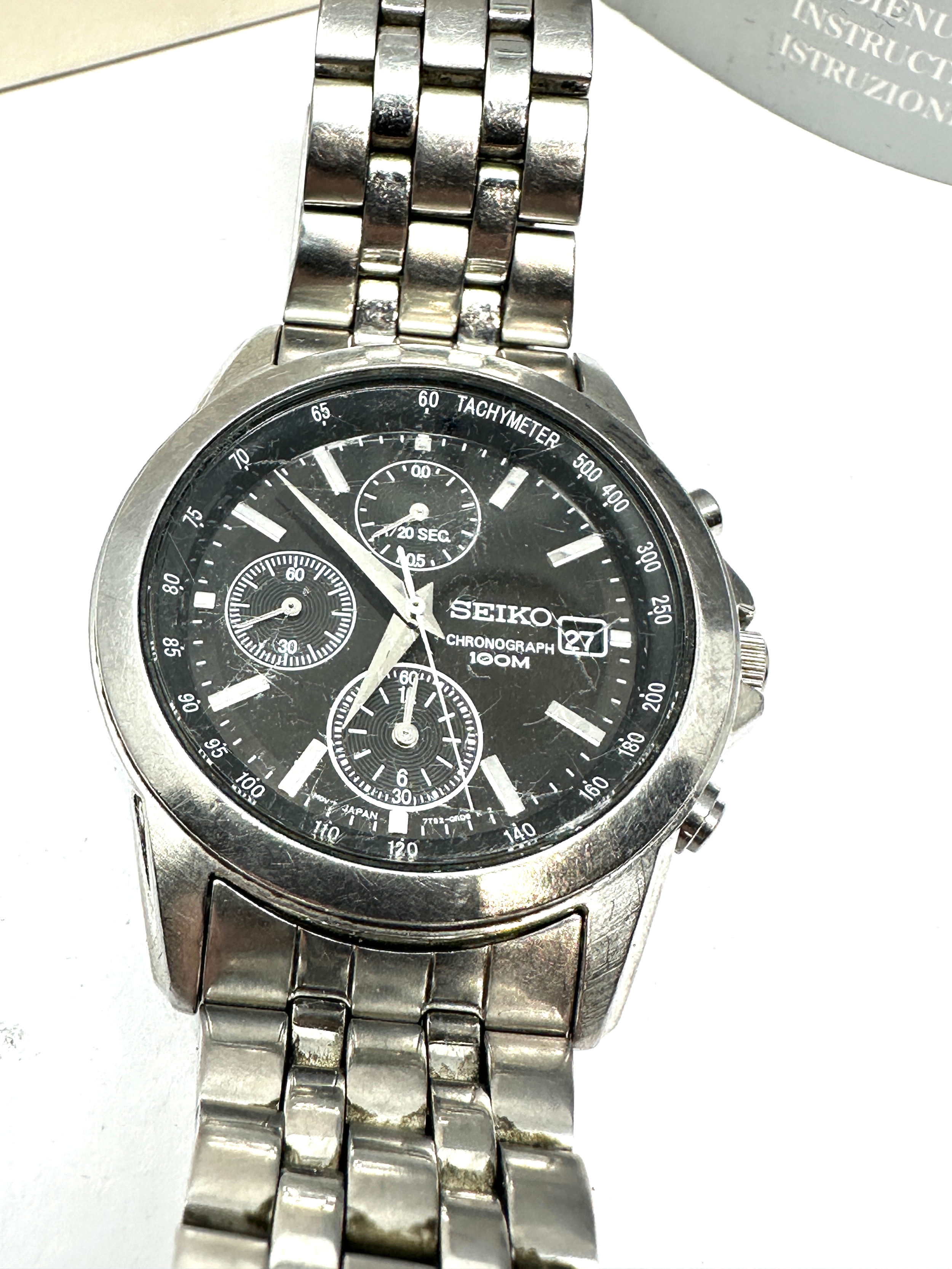 Boxed seiko chronograph 1000m gents quartz wristwatch boxed with booklet spare strap parts - Image 2 of 5