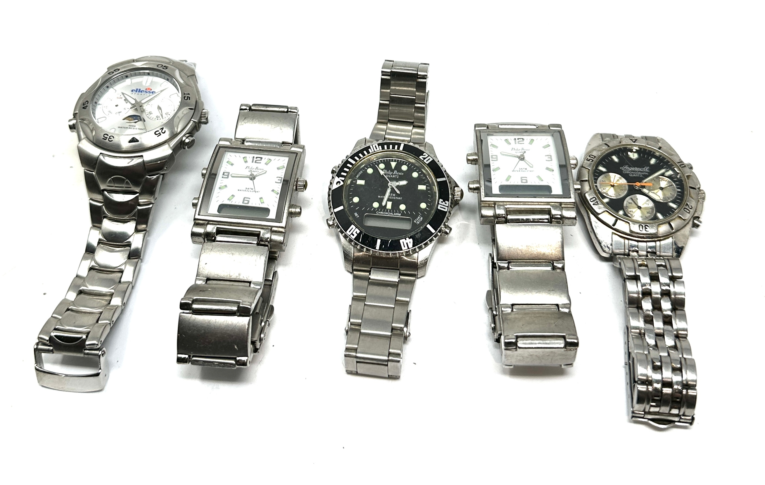 selection of chronograph wrist watches inc ellesse philip persio ingersoll spares or repair