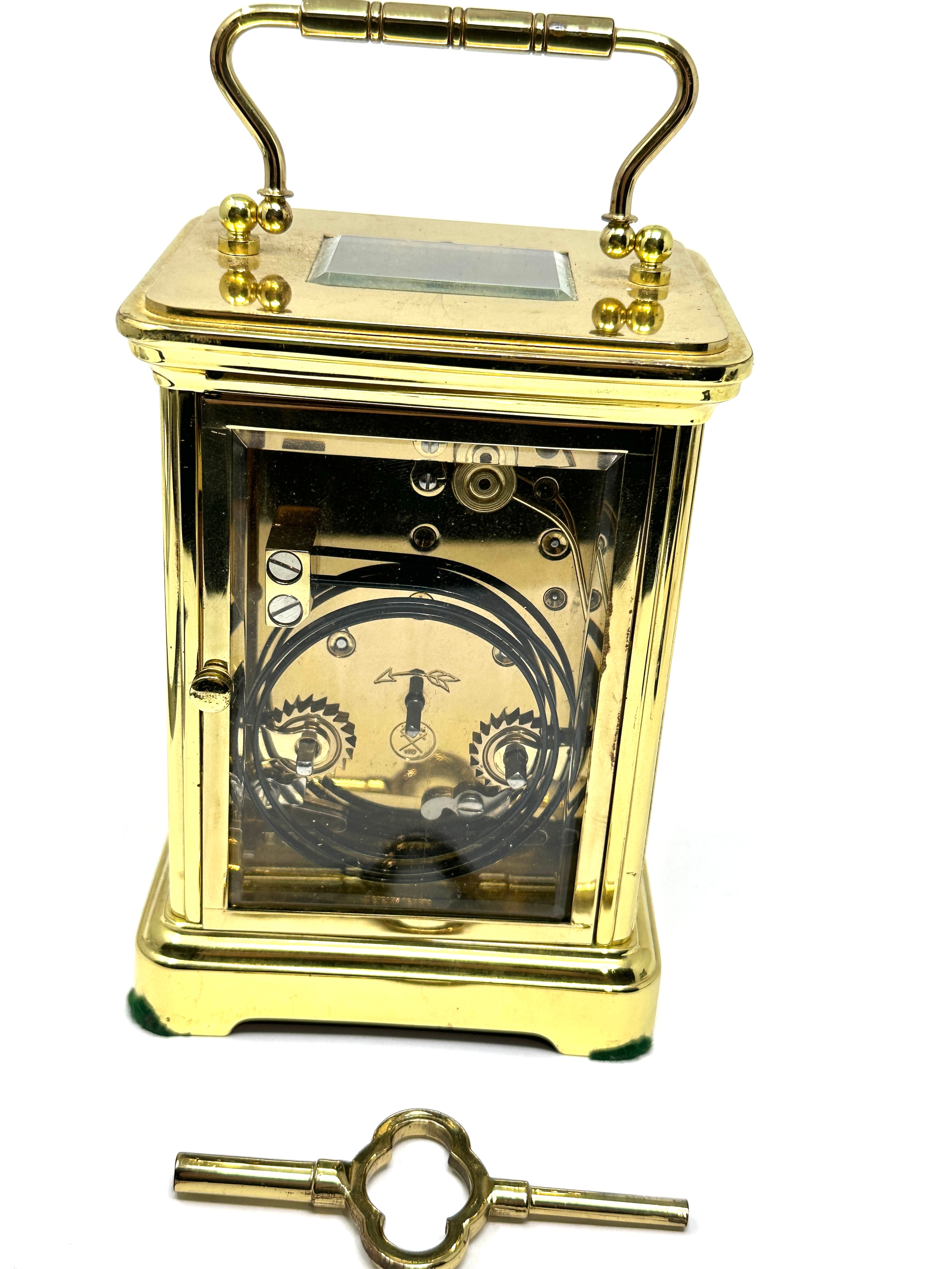 Large striking brass carriage clock measures approx 14cm high comes with key the clock is ticking - Image 3 of 4