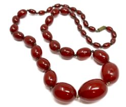 Antique / vintage cherry bakelite graduated bead necklace largest bead measures approx 30mm by