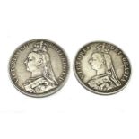 Victorian silver 1889 crown & double florin