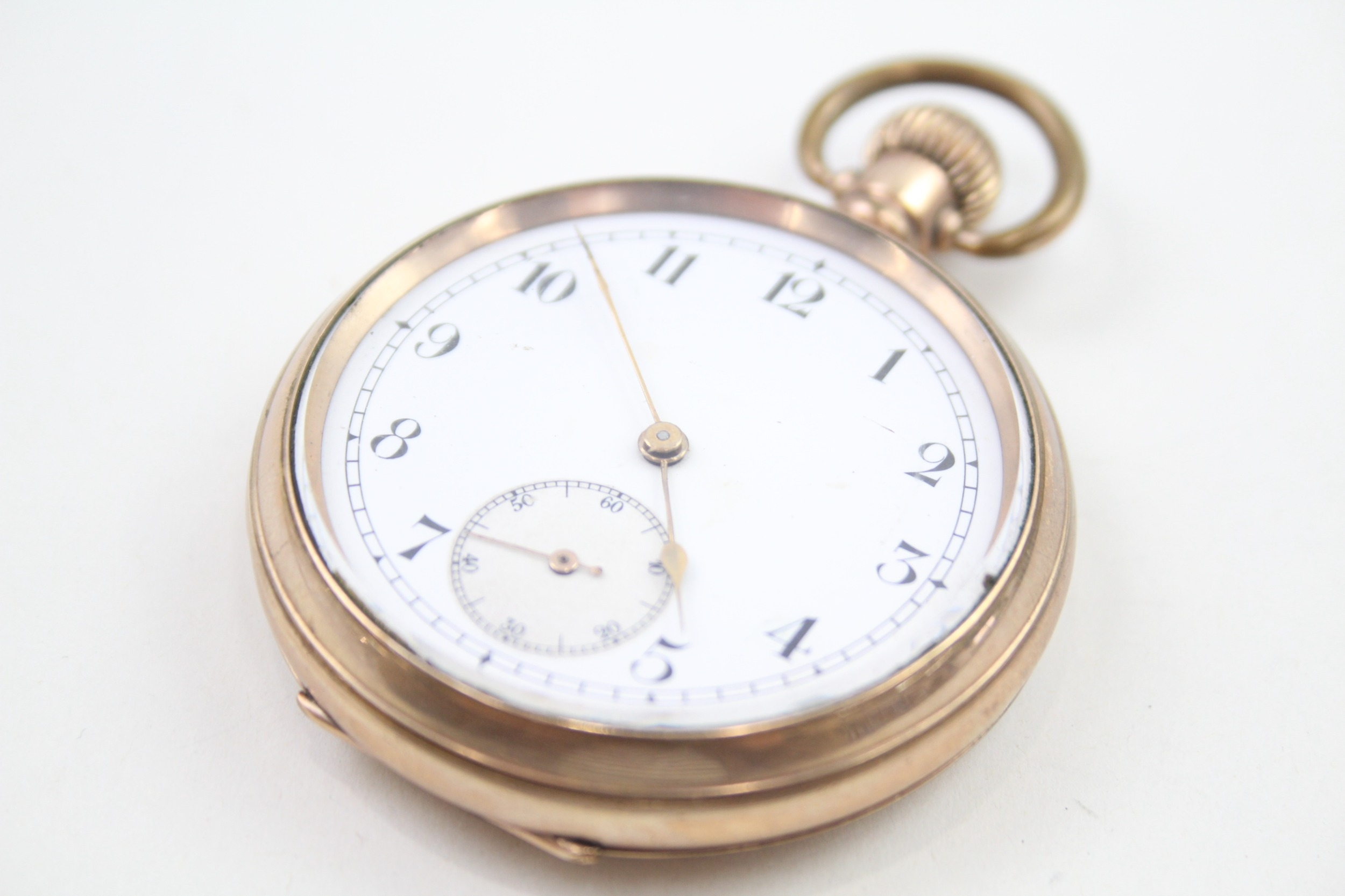 Mens Vintage Open Face POCKET WATCH Rolled Gold Hand Wind Working