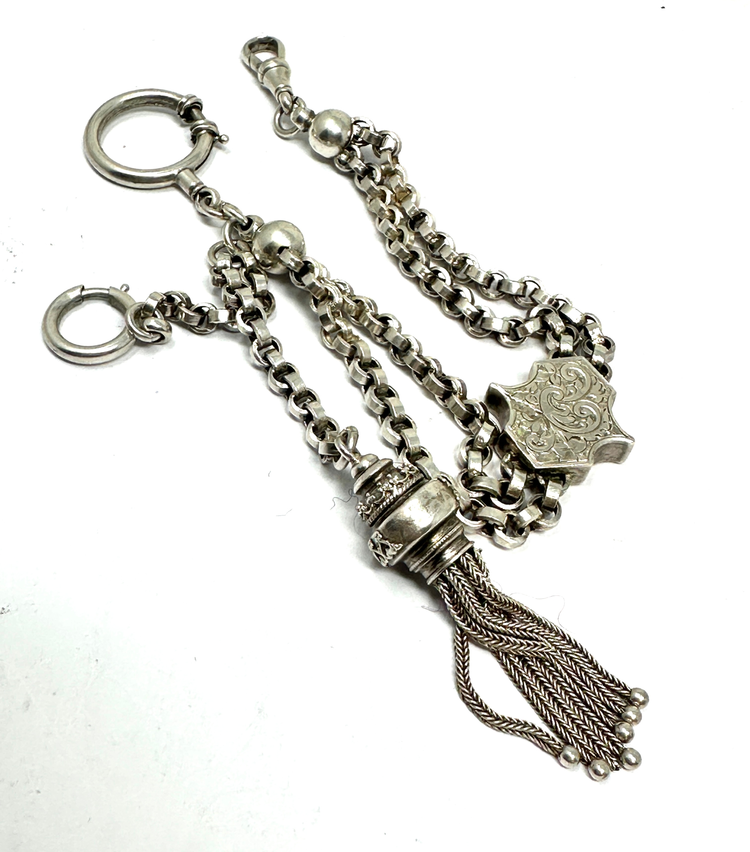 Antique silver albertina watch chain xrt tested as silver weight 23g - Image 3 of 3