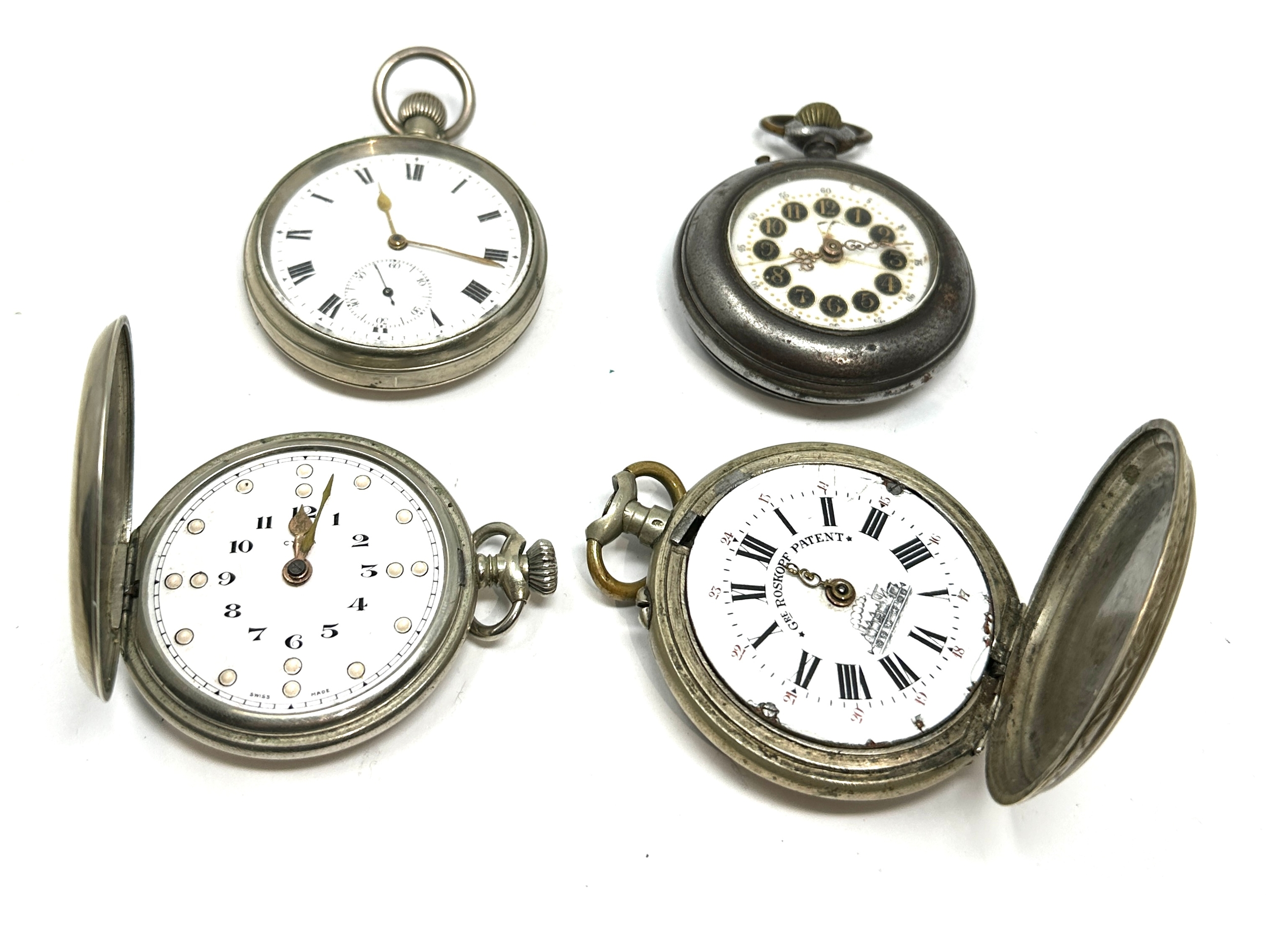 4 Vintage pocket watches cyma brialle & roskopfe etc spares or repair