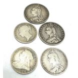 Victorian silver coins onc crown double florin and half crowns