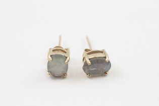 9ct gold labradorite stud earrings with scroll backs (1.5g)