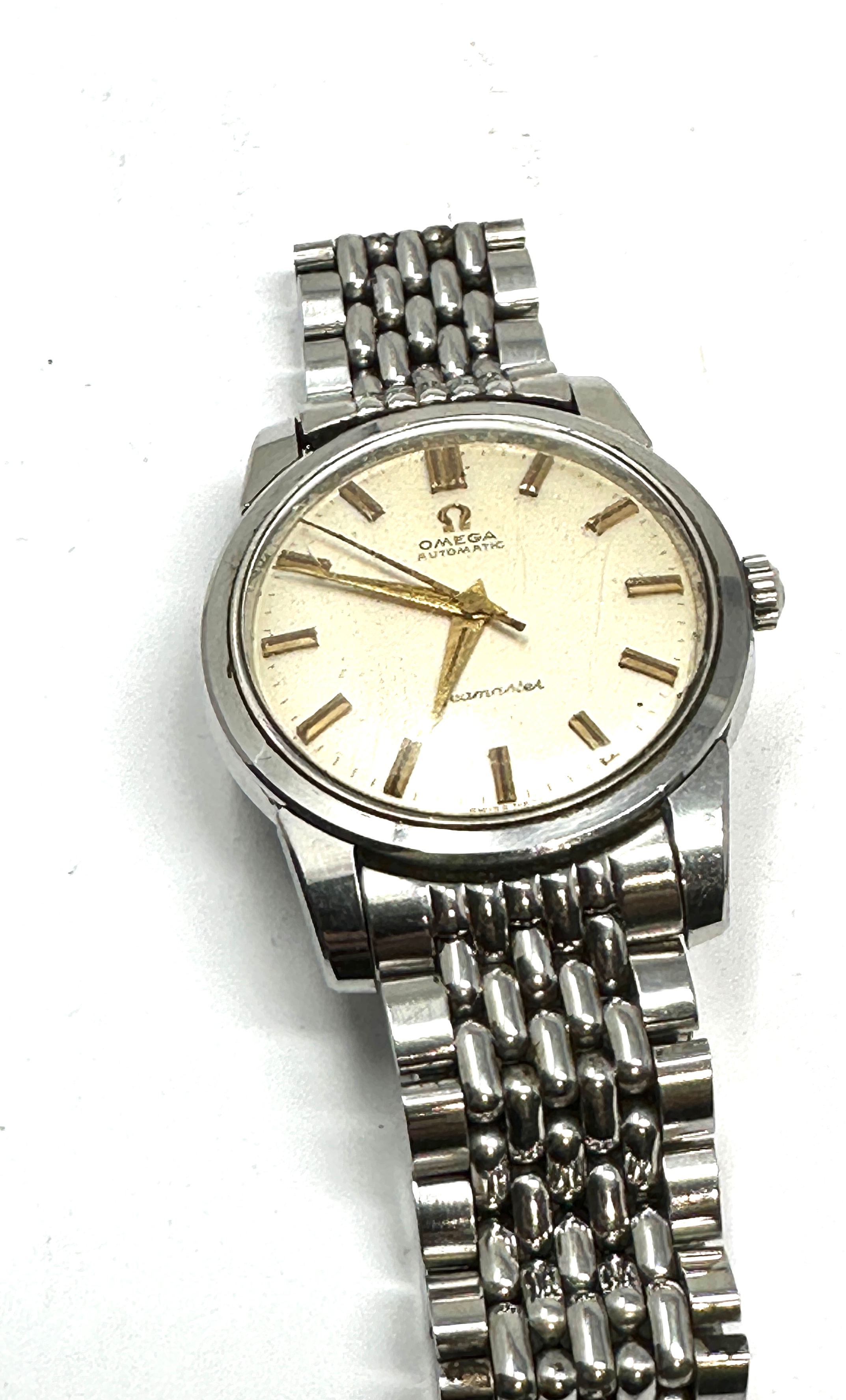 Vintage Gents steel Omega automatic seamaster wrist watch and strap the watch is ticking
