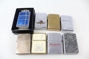 8 x Zippo Lighters Inc Vintage US Army Scrimshaw Indianapolis Speedway Etc