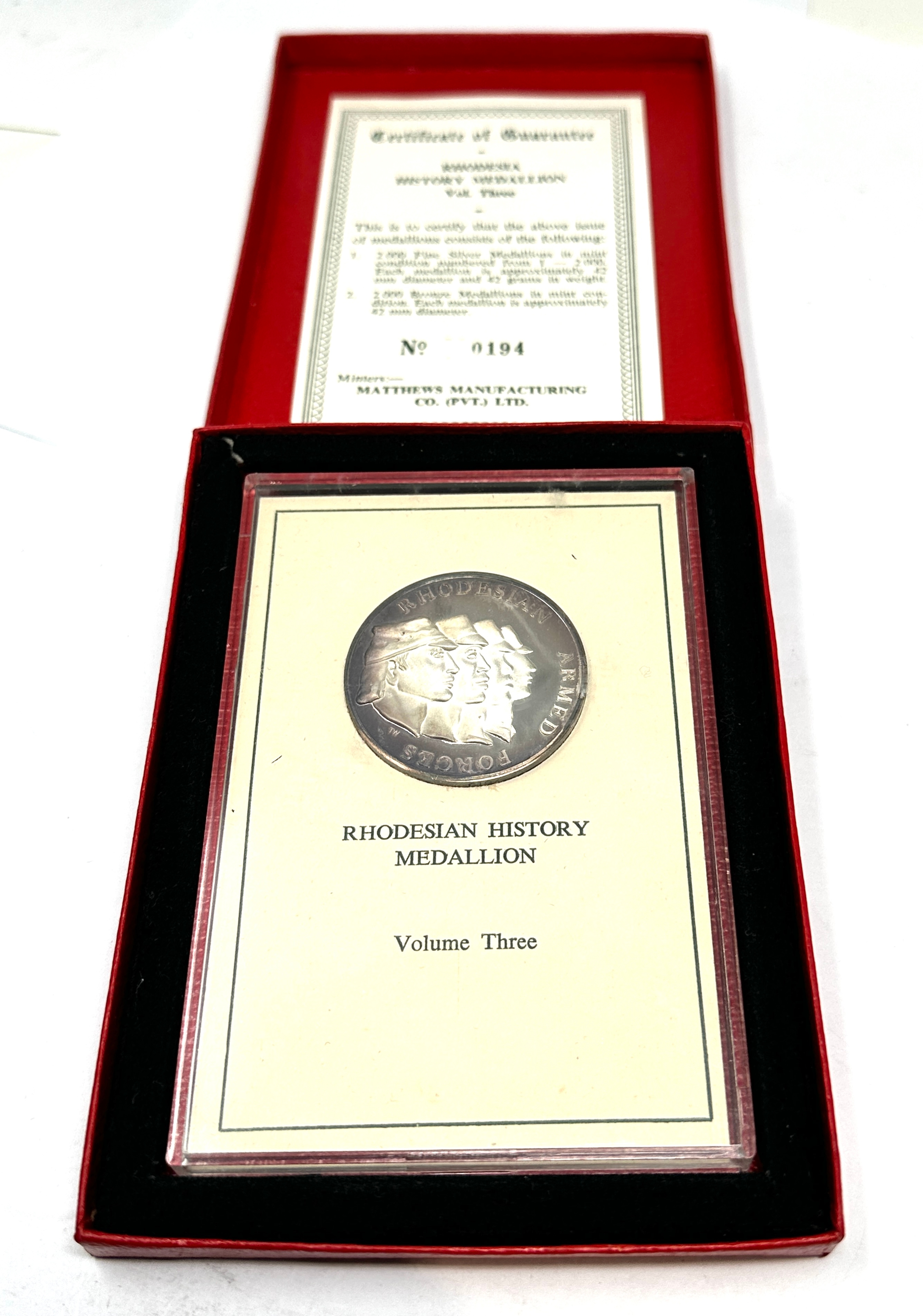 Rhodesia History Vol. 3 Silver Medallion 42g in Box & c.o.a