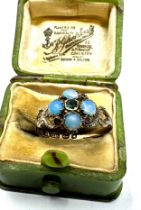 Antique 9ct gold opal ruby & emerald ring in antique bakelite ring box weight 1.6g