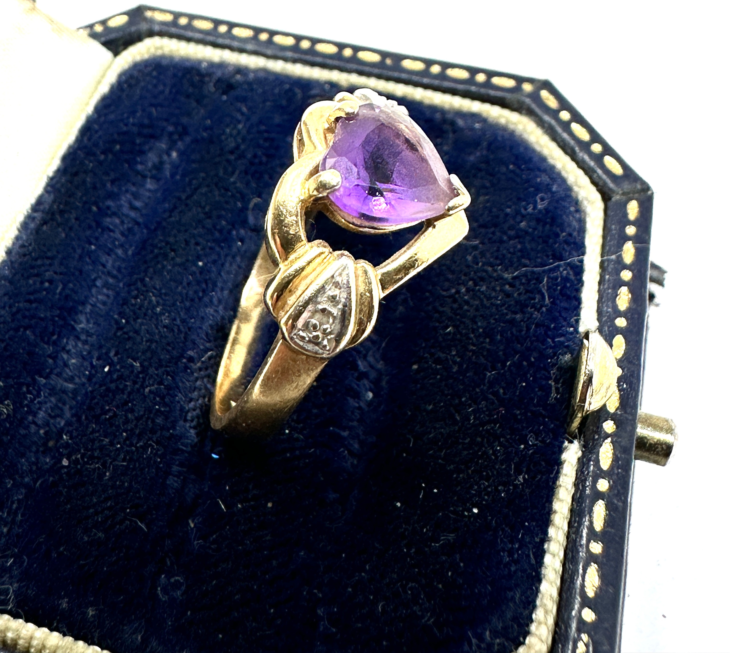 9ct gold amethyst & diamond ring weight 3.1g - Image 2 of 3