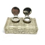 Antique, Double Inkwell, Silver and Glass, Sterling Tops, Pen Rests, Hobnail Glass, measures