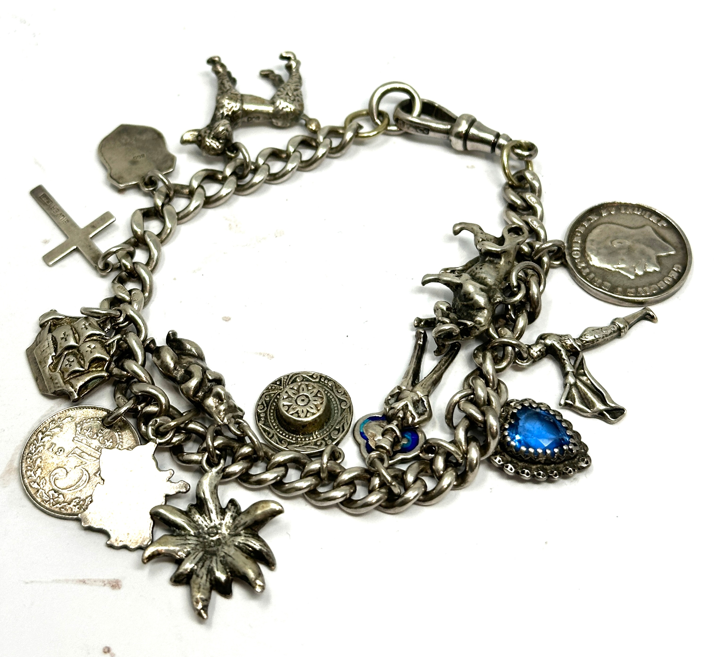 Vintage silver watch chain charm bracelet weight 50g