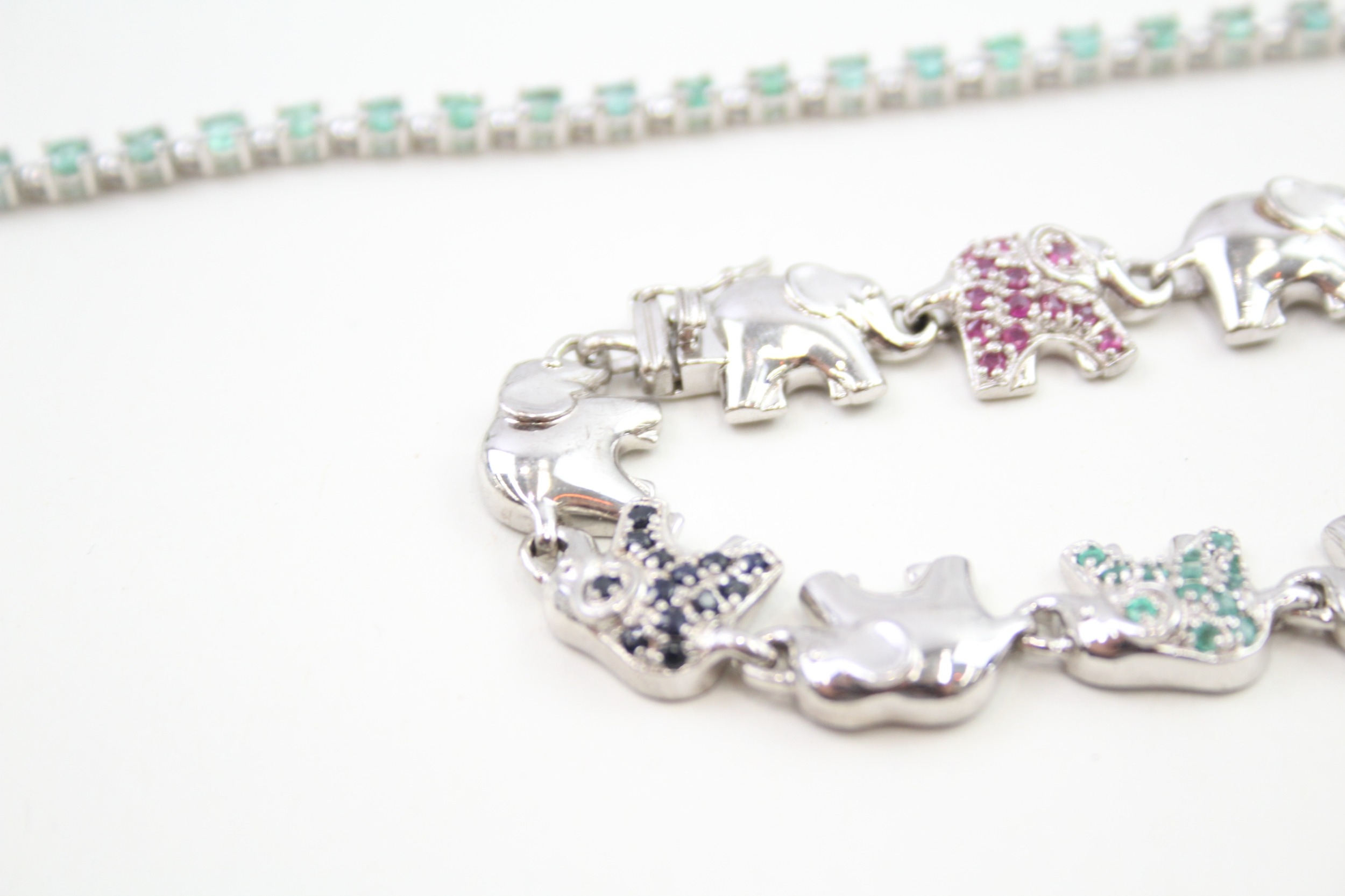 Two silver stone set bracelets including emerald, ruby and sapphire (26g) - Image 3 of 6