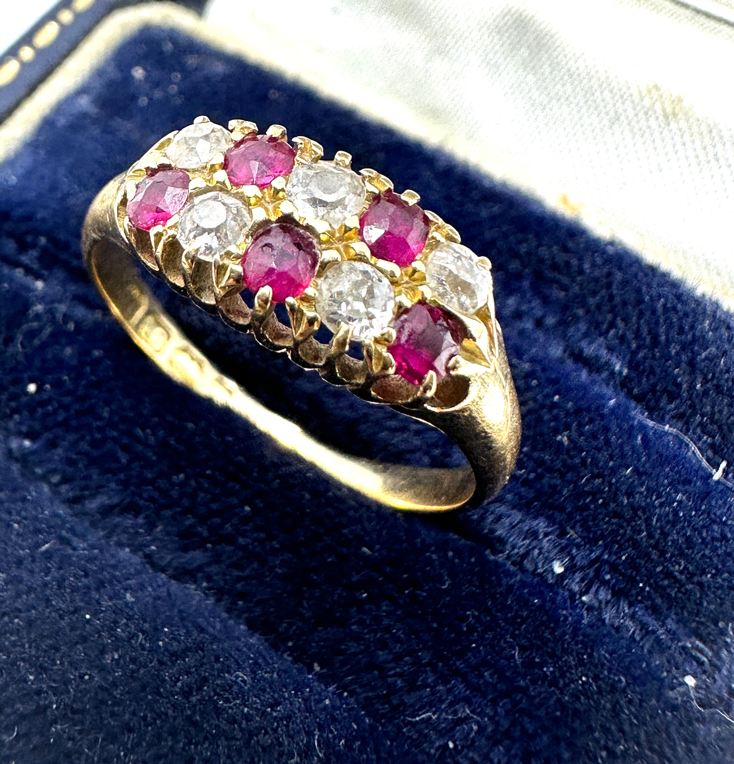 antique 18ct gold diamond & ruby ring weight 3g - Image 3 of 4